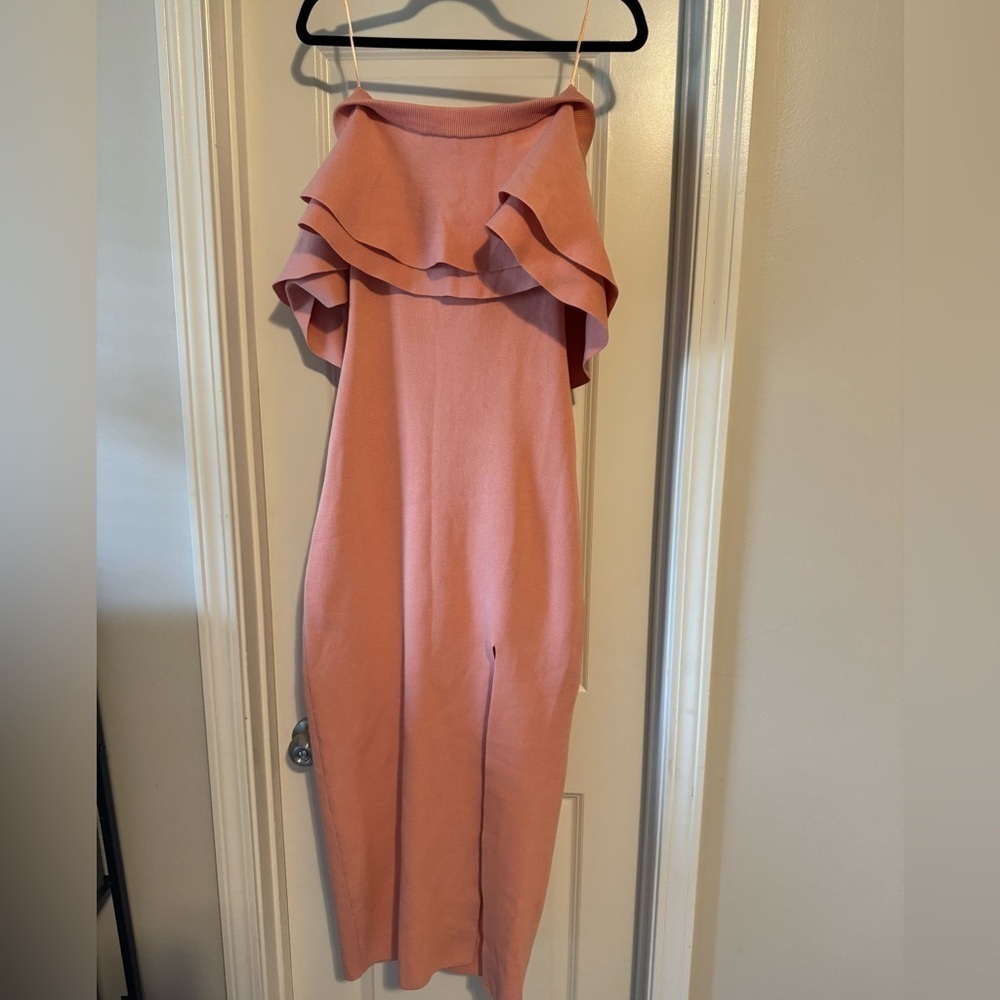 NWT endless rose off the shoulder ruffle maxi dress blush split leg size medium - Picture 5 of 11